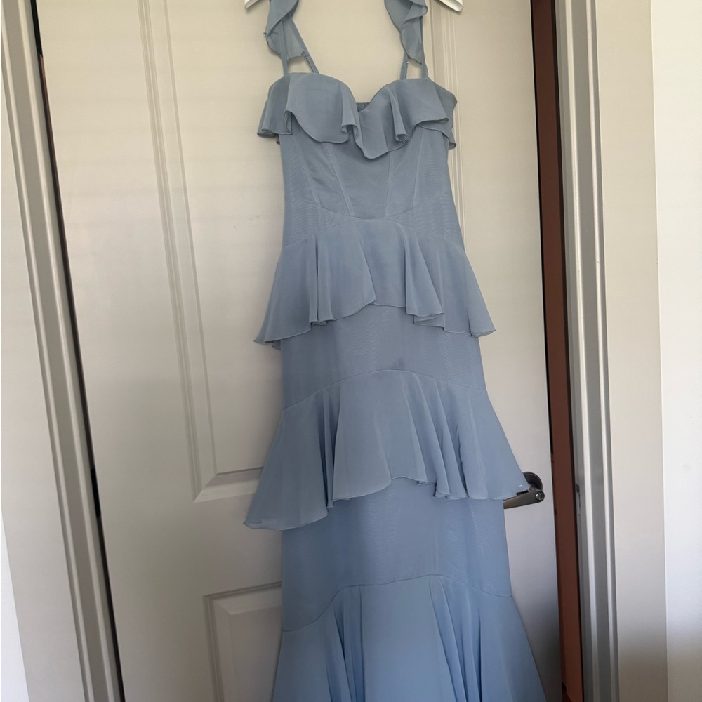 Azazie Pale Blue Ruffle-Tier Maxi Dress